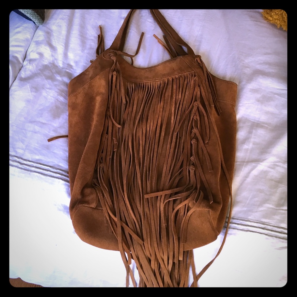Real suede fringe shoulder bag